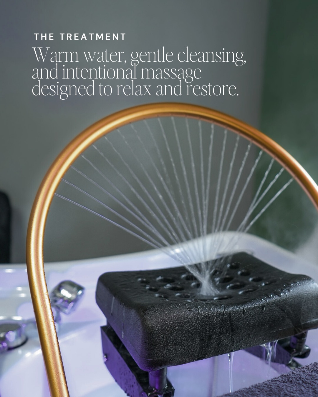 Shampoo bowl part of our head spa bed with the "halo" spraying water on the head rest.